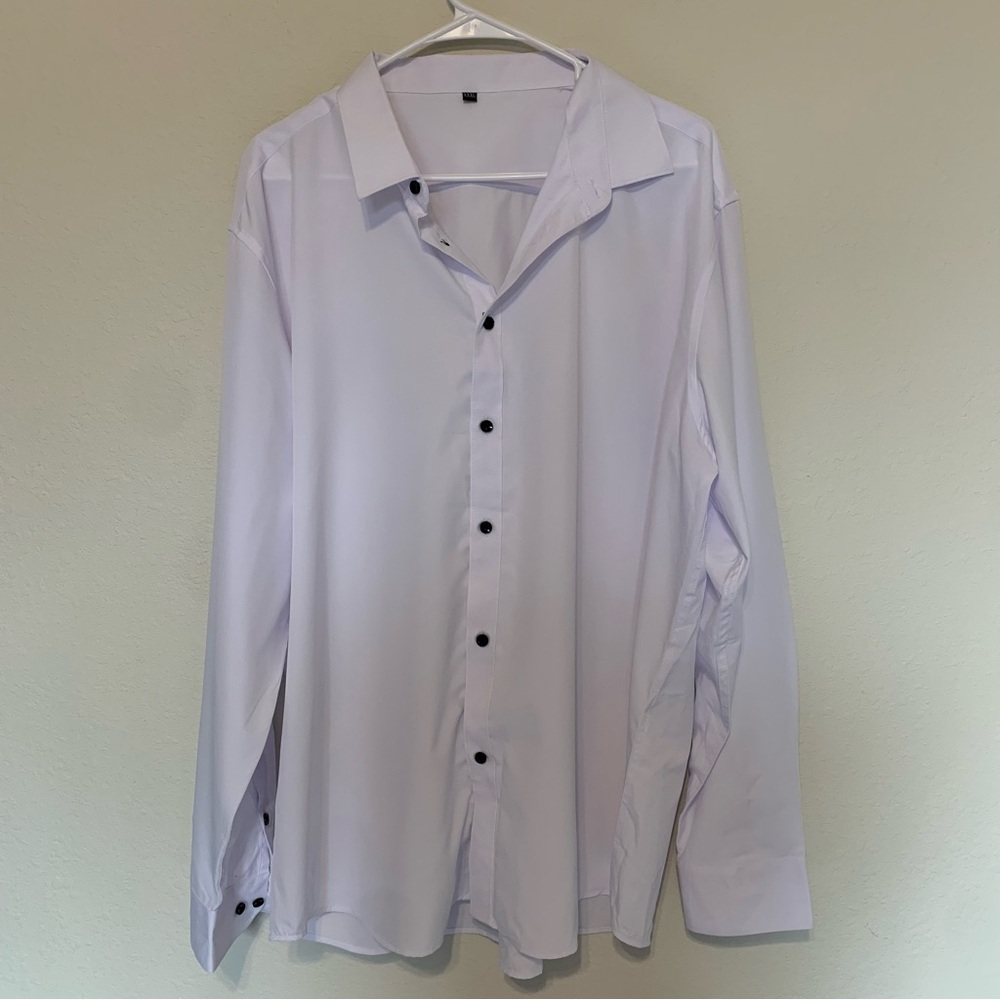 Men's Classic White Dress Shirt Long‎ Sleeve XXXL Black Buttons Lightweight 3XL